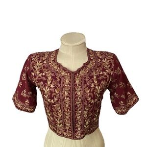 Indian-Made Hand Embroidered Crop Jacket Lined Junior Women L (Est. XS:33” Bust)
